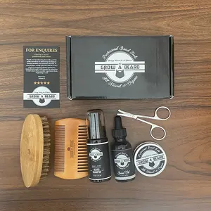 Private Label Beard Comb And Brush Set Men's Beard Grooming Kit With Beard Oil Growth