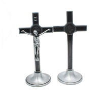 Crucifix rouge argenté antique fait à la main décorations religieuses JC vente en gros écologique catholique métal artisanat croix pour cadeaux