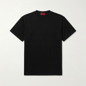 Camiseta de algodón negra para hombre, cuello redondo, corte regular, informal, manga corta, tejido de punto, color liso, diseño teñido, 100% algodón - Product Image 1