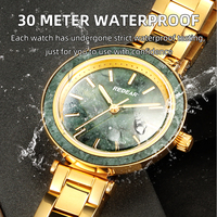 Jam Tangan Wanita Mewah Baru 32mm Emas Stainless Steel Quartz Analog Dial Marmer Tahan Air Mesin Hangzhou