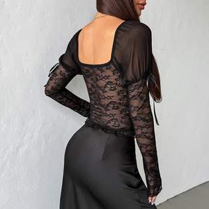 Corset Bustier en Dentelle Personnalisé 2026 pour Femme, Manches Longues, Transparent, Coupe Moulante, Décolleté Cœur, Tenue de Soirée Noire - Product Image 6