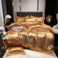 Europäisches Spitzen-Satin-Jacquard-Vierteiliges Set Luxuriöses Gewaschenes Seiden-Bettlaken und Bettbezug