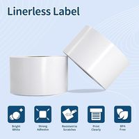 Ücretsiz örnek 4 inç kullanımlık termal etiket doğrudan Linerless yapıştırıcı Sticker parlak plastik barkod 3 inç astar az kağıt rulolar
