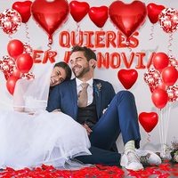 Kit de ballons pour proposition de mariage en espagnol « Quieres Ser Mi Novia », ballons en forme de cœur rouge avec confettis de pétales de rose, ensemble de ballons pour décoration de fête de fiançailles