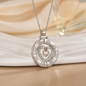 Gold Plated Brass Zircon Link <b>Chain</b> Stairway to Heaven Heart Pendant Necklace for Women & Men - Product Image 3