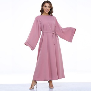 Muslim Women Dubai Breathable Polyester Modest Solid Color Custom Design Floor Length Front Open <strong>Abaya</strong> Islamic Clothing - Product Image 1