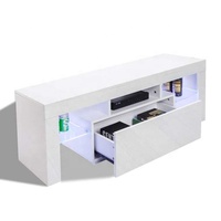 Table basse TV moderne en bois avec miroir plasma et éclairage LED, finition blanc brillant, pour salon