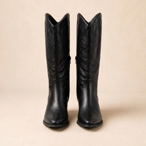 <span class=keywords><strong>Botas</strong></span> Vaqueras de <span class=keywords><strong>Mujer</strong></span> hasta la Rodilla, de Cuero Negro, Tacón Grueso, con Cremallera Lateral, Punta Puntiaguda, para Invierno y Exteriores, OEM ODM, Directo de Fábrica - Product Image 2