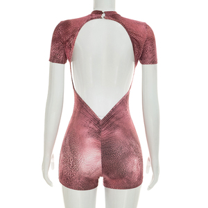 Viviblook C26RP214 Mono de Fiesta para Mujer, Sexy, Ajustado, con Estampado de Serpiente, Verano, Espalda Descubierta, Manga Corta, Bodycon, de Una Pieza - Product Image 2