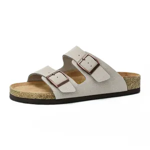 Greatslides Shoes Beach Cork Slippers Women Sandals Footwear,Leather Sandals With Buckles,3 Strap Cork Sandals