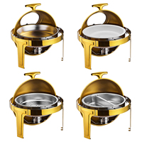 Chauffe-Plats de Buffet Hôtelier, Plateau Chauffant Doré 6L avec Couvercle, Chauffe-Plats Électrique à Alcool pour Fêtes et Banquets