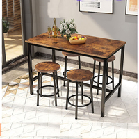 Ensemble de Table à manger 3 pièces, Table de Bar industrielle avec tabourets, ensemble de Table de Pub ronde rustique marron
