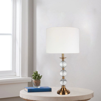 Lampe de table moderne de luxe en verre, lampe de chevet en laiton doré avec abat-jour en tissu blanc pour chambre à coucher, salon, hôtel