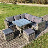 Ensemble de salon en rotin tout temps 5 pièces, canapé modulaire d'angle avec coussins imperméables pour patio et jardin