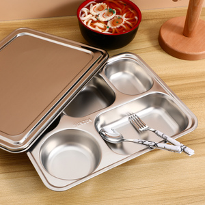 <span class=keywords><strong>Plateau</strong></span> de récipients alimentaires en acier inoxydable avec compartiments, boîtes à lunch Bento en argent avec couvercle pour la vaisselle de <span class=keywords><strong>restaurant</strong></span> de cantine - Product Image 5