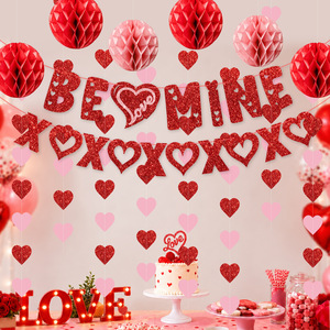 Grenzüberschreitendes Valentinstag-Themen Papier-Party-Girlanden-Set mit Wabenballen und 'BE MINE' Herz-Banner für Hochzeitsdekorationen - Product Image 2