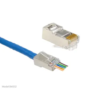 Network RJ45 Cat6 Pass Through Connectors Gold Plated Easy to Crimp Modular Plug for Solid or Stranded or Network Cable