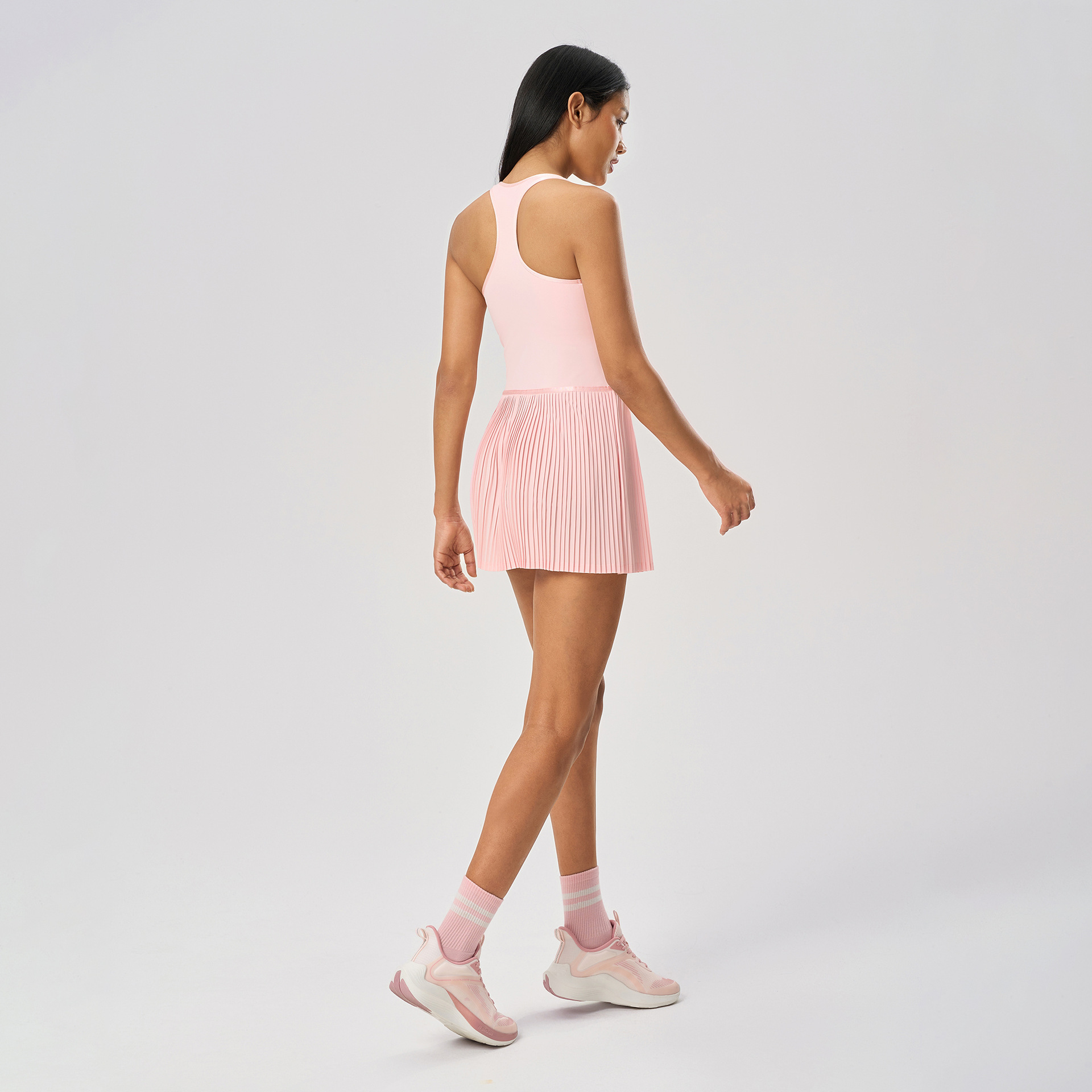 Vest-style Solid Breathable Tennis Dress Women's Chest Pads Sleeveless Yoga Wear Slim-fit Waist-cinching Sports Pleated Skirt