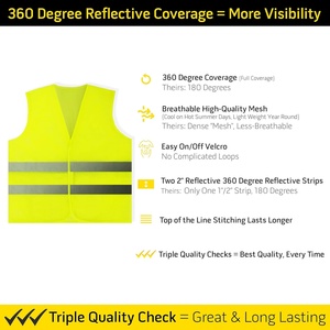 Gilets de sécurité, lot de 10, été, polyester, jaune, réfléchissant, haute visibilité, LED, bande argentée, pour hommes et femmes, travail, cyclisme, géomètre - Product Image 5