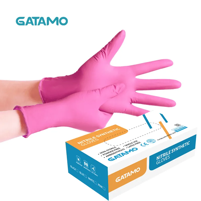 SN19 Custom nitrile gloves pink Hand heavy duty powder free gloves food grade synthetic nitrile gloves