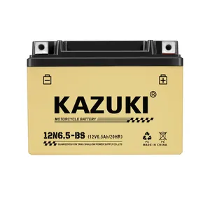 รถมอเตอร์ไซด์คาซูกิ12N6.5L-BS โรงงานในจีนอะไหล่มอเตอร์ไซค์รถมอเตอร์ไซด์แบตเตอรี่ตะกั่วกรด12V6.5AH กำลังไฟเริ่ม12N6.5L-BS