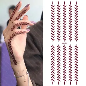 Stiker tato seni Henna kustom merah Maroon kertas Transfer air tahan air tato jari sementara untuk wanita