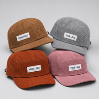 Casquette de baseball 5 panneaux en velours côtelé personnalisée, style 60, avec visière courbée et patch logo décontracté, couleur unie, fournisseur en gros