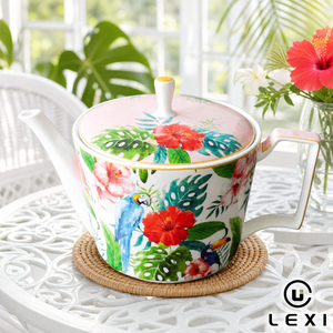 <span class=keywords><strong>Set</strong></span> da Tè in Porcellana Bone China da 15 Pezzi con Stampa di Pappagalli, Include Teiera, Tazze, Piattini e Piatti, Perfetto per il Tè del Pomeriggio - Product Image 3