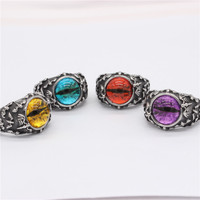 Bague Homme Oeil de Dragon Gothique en Acier Inoxydable Bague Pierres Précieuses Jaune Vert Rouge Bleu Gris