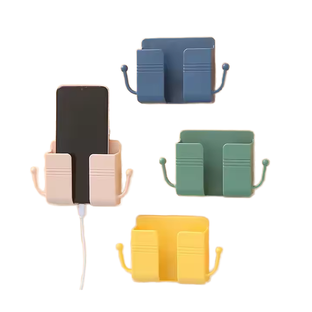 Wall Mounted Self-Adhesive Mobile Phone Charger Stand Storage Box for Home Use Bathroom Bedroom Kitchen Remote Control Included