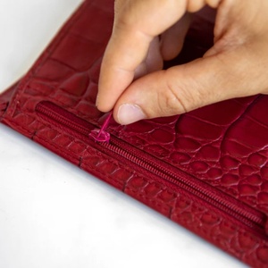 Chất Lượng Cao Phụ Nữ Croc Dây Kéo Túi Máy Tính Xách Tay Kế Hoạch Da Chính Hãng A5 A6 Ngân Sách Sang Trọng 6 Vòng Chất Kết Dính Màu Đỏ - Product Image 4