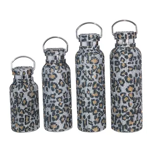 Diamant Wasser flasche Bling Strass Edelstahl Thermo flasche Nachfüllbare Thermos flaschen mit Kette für Weihnachts hallow