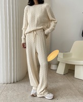 Personnalisé 2022 automne mode fendu pull pantalon épaissi tricoté large jambe pantalon pull deux pièces femmes pull ensembles