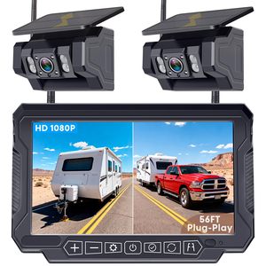 Caméra de recul solaire sans fil magnétique double 1080P vision nocturne avec moniteur 7 pouces antichoc installation facile Plug and Play pour camping-car et <span class=keywords><strong>remorque</strong></span> - Product Image 1