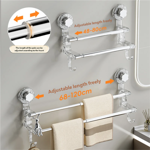 Portasciugamani <span class=keywords><strong>a</strong></span> <span class=keywords><strong>Ventosa</strong></span> Multifunzionale, Robusto, da Parete, per Cucina e <span class=keywords><strong>Bagno</strong></span>, Barra Telescopica in Plastica PC - Product Image 2