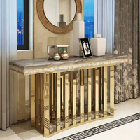 Table console moderne de luxe en direct d'usine avec miroir, marbre doré, entrée, hôtel, salon, villa, table d'appoint, table de couloir
