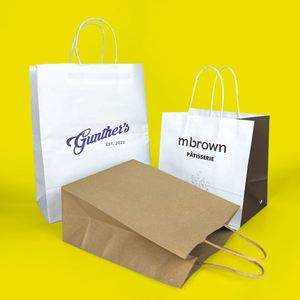 Sacs en papier personnalisés en gros ZJPACK avec votre propre logo, sacs en papier kraft brun pour emporter les aliments avec poignée - Product Image 2
