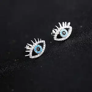 wholesale turkish evil eye jewellery accessory devil's eye silver jewelry Blue Zircon Crystal evil eye Stud earring jewelry