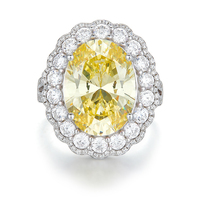 Bague de luxe en zircone cubique jaune bijoux de fête bague en pierre en argent sterling 925