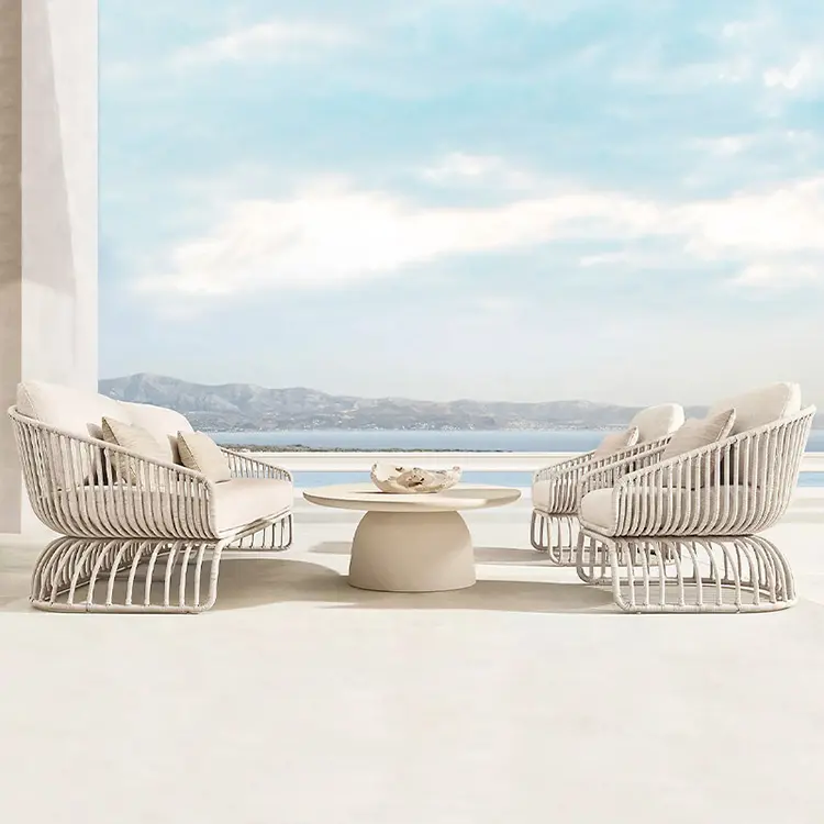 Новый дизайн патио балкон Открытый Отдых сад ротанга диван тканая мебель