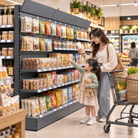 Étagère d'angle de supermarché, présentoir de vente au détail à panneau perforé, étagère de fin de rayon pour épicerie, support promotionnel en métal noir