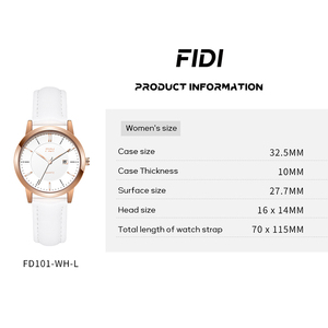 FIDI – montre à Quartz pour femmes, bracelet en cuir blanc, or rose, cadran simple, affichage de la date, montre-bracelet élégante et décontractée pour un usage quotidien - Product Image 5