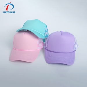 Casquette de baseball brodée de couleur vierge en gros en vrac de haute qualité casquette de baseball maille 5 panneaux mousse de daim casquette de camionneur à carreaux personnalisée avec corde - Product Image 4