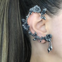 Anting Jepit Kun Hong Vintage Alloy Desain Bunga Mekar Warna Emas Unisex Pesta Batu Alam Produk Baru Lintas Negara Laris Manis