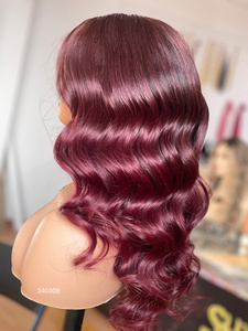 High Quality Virgin Red Color Glueless Lace Front Wig Natural Human Transparent High Density Middle Part <b>Body</b> <b>Wave</b> for Women - Product Image 6