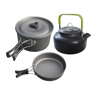 3 pièces/ensemble Ultra-léger En Alliage D'aluminium <span class=keywords><strong>Camping</strong></span> Ustensiles De Cuisine Ustensiles de Cuisson Théière Pique-Nique Vaisselle Bouilloire Pot Poêle - Product Image 2