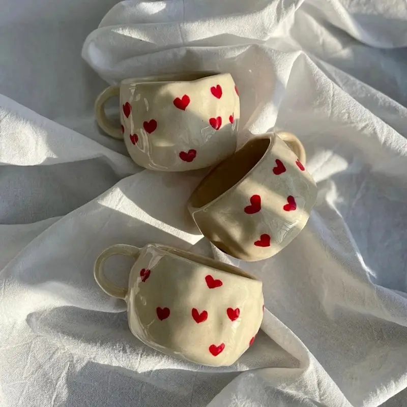 2024 Couple Lover Gift Porcelain Coffee Tea Cup Custom Logo Printed Heart Ceramic Valentines Day Mug