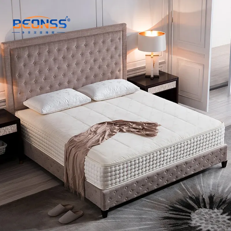 Orthopedic High Density Pu Gel Thick Luxury Bedroom Furniture Queen King Size Compress Pocket Spring Bed