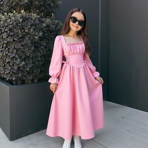 Robe de princesse à col carré pour filles, manches évasées, taille élastique, à lacets, longue, pour les adolescentes plus âgées - Product Image 4