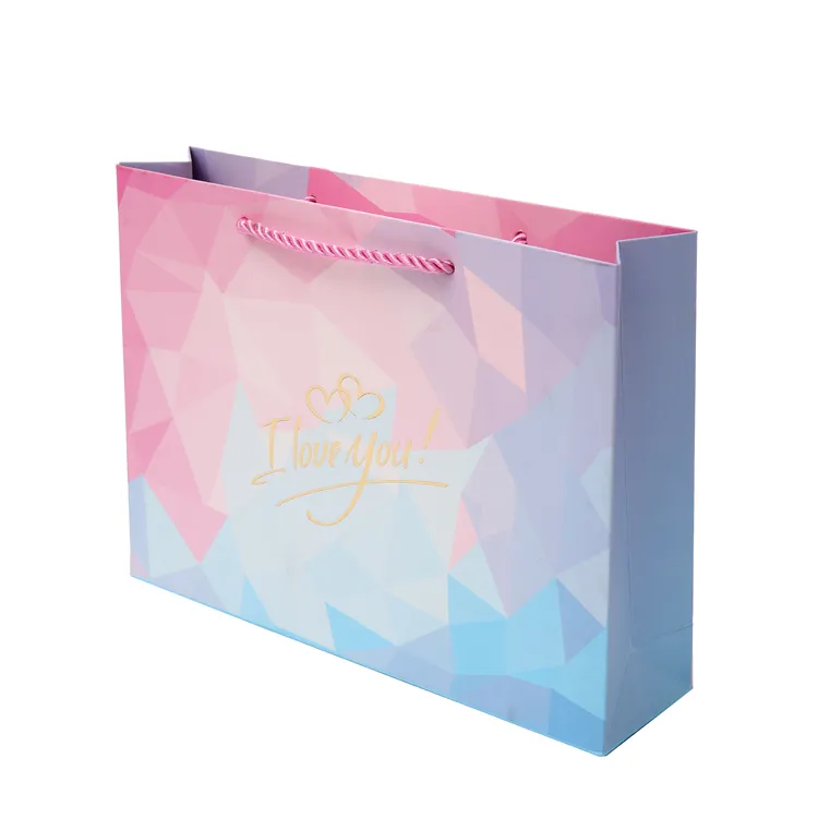 Custom Competitive Price Luxury Flower Printed Paper Gift Packaging Bags With Ribbon Handles
